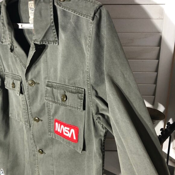 Lucky Brand Cotton Jacket NASA Patches Cargo Pockets Military Green Men’s sz M - Picture 9 of 16